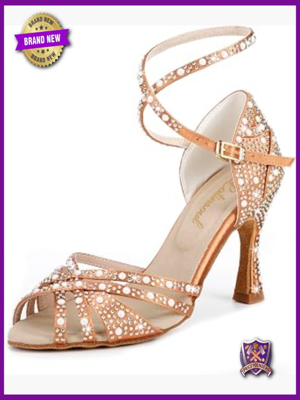 Crystal Rhinestone Latin Dance High Heel Shoes with Adjustable Strap